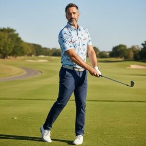 Waggle Golf Lake Life Performance Polo Shirt Mens XL Blue Jetski Allover Print